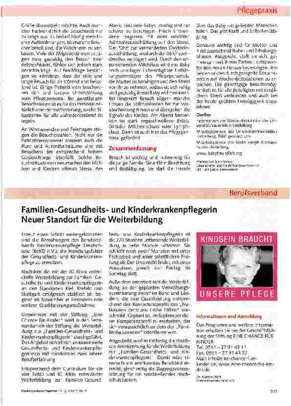 Vorschauseite 4: Besuchszeiten-Gestaltung auf der Wochenbettstation
