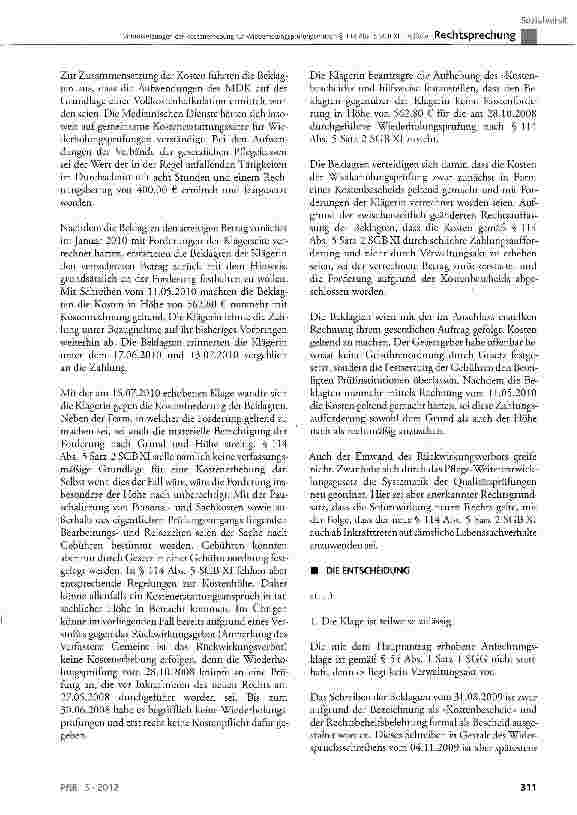 Vorschauseite 2: Voraussetzungen der Kostenerhebung für Wiederholungsprüfungen nach § 114 Abs. 5 SGB XI - Altfälle SGB XI § 72, § 73 Abs. 2, § 114 Abs. 5 Satz 2, § 115 Abs. 2; SGB X § 31 Satz 1