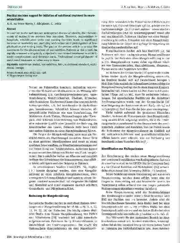 Vorschauseite 2: Praxisnahe Entscheidungshilfen zur Einleitung einer Ernährungstherapie in der neurologischen Rehabilitation