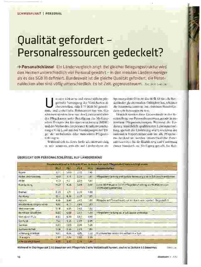 Vorschauseite 1: Qualität gefordert - Personalressourcen gedeckelt?