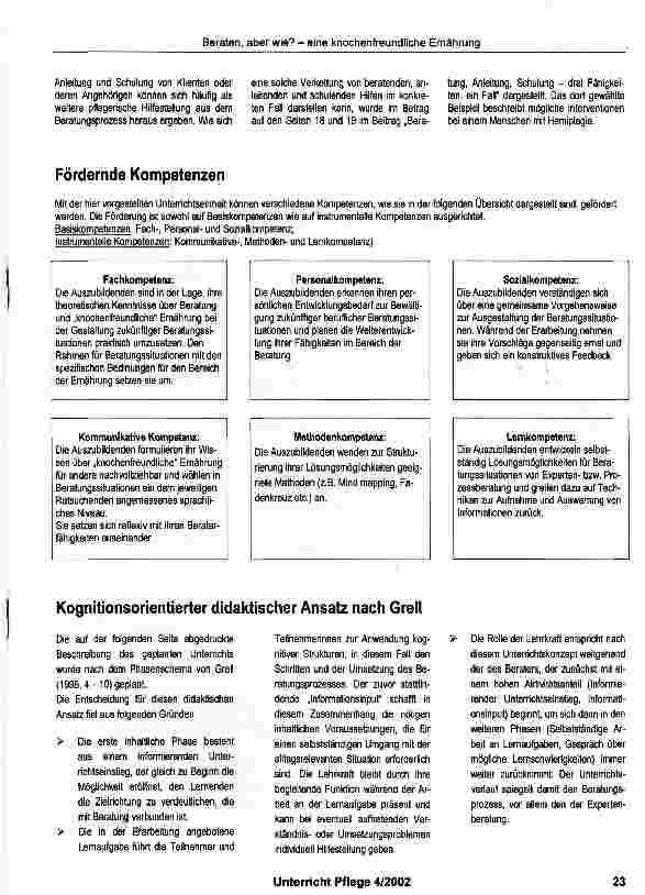 Vorschauseite 2: Unterrichtsentwurf zum Thema Beratung: Beraten, aber wie? - eine knochenfreundliche Ernährung