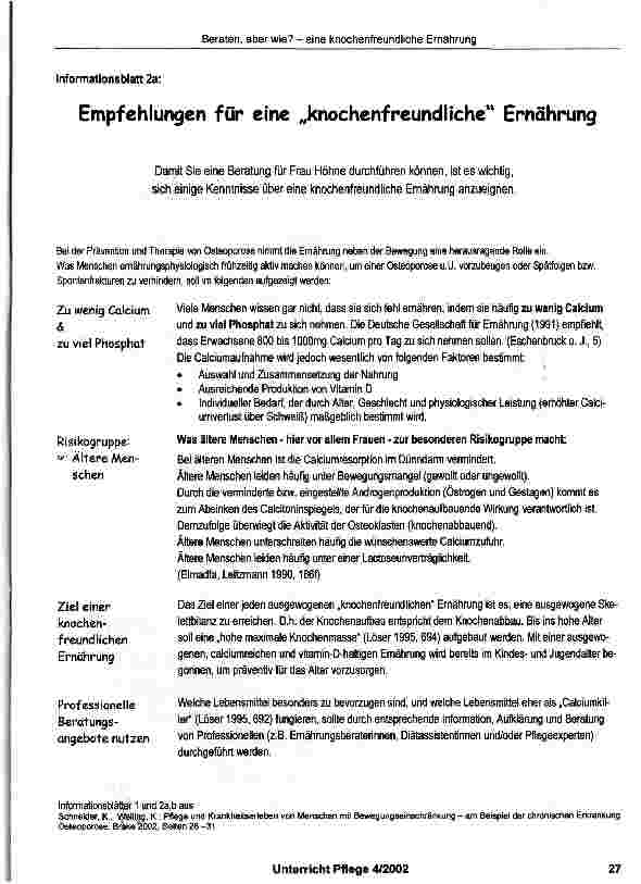Vorschauseite 5: Unterrichtsentwurf zum Thema Beratung: Beraten, aber wie? - eine knochenfreundliche Ernährung