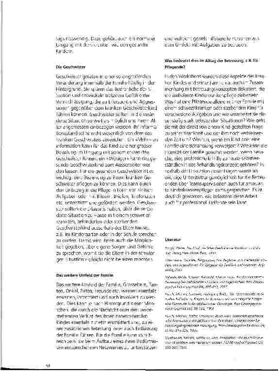 Vorschauseite 4: In Anlehnung an den Workshop : Das kranken Kind und seine Familie Das Kind mit einer lebensbedrohenden Krankheit und seine Familie