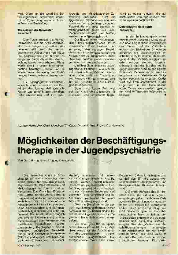 Vorschauseite 1: Möglichkeiten der Beschäftigungstherapie in der Jugendpsychiatrie