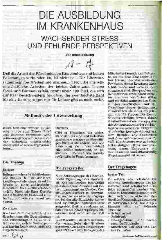 Vorschauseite 1: Die Ausbildung im Krankenhaus Wachsender Streß und fehlende Perspektiven