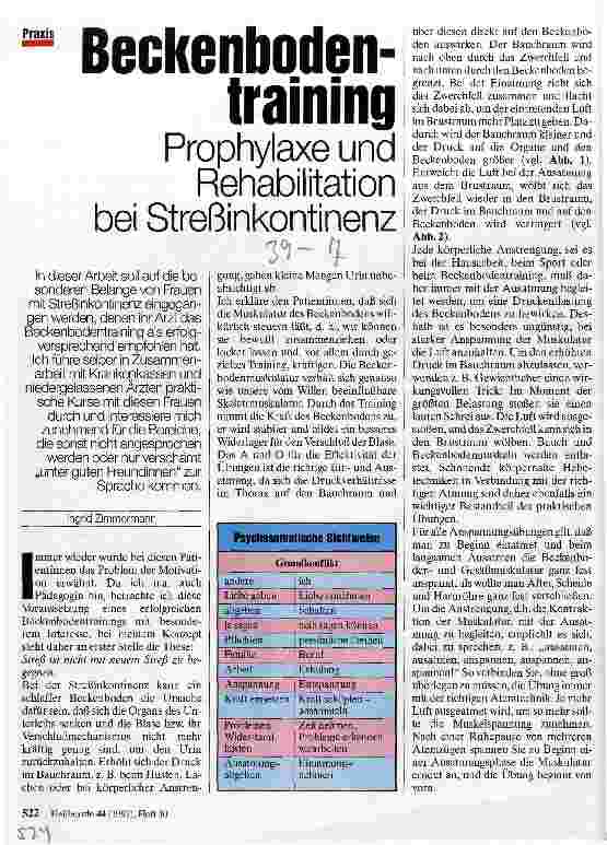 Vorschauseite 1: Beckenbodentraining - Prophylaxe und Rehabilitation bei Streßinkontinenz