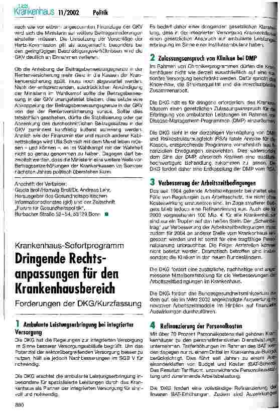 Vorschauseite 6: Eine echte Herausforderung für Ulla Schmidt Organisationsreform - Koalitionsvereinbarung - Vorschaltgesetz