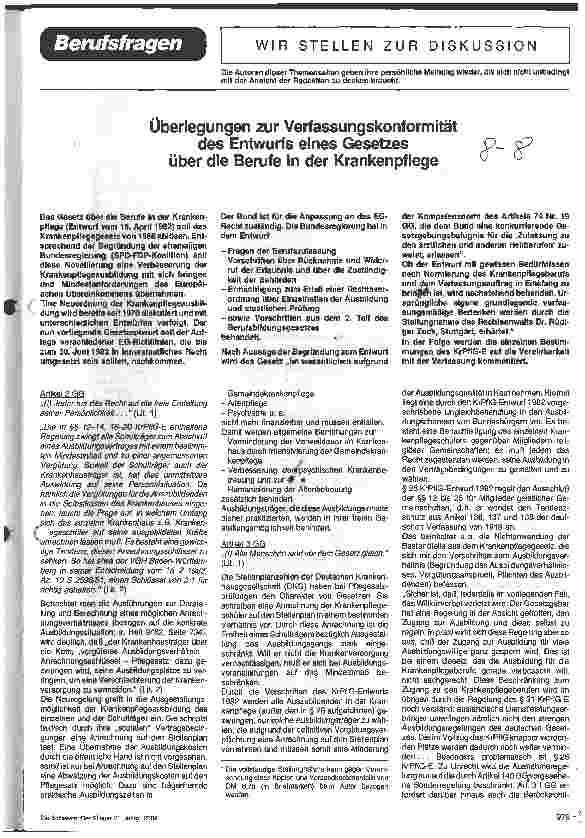 Vorschauseite 1: Überlegungen zur Verfassungskonformität des Entwurfs eines Gesetzes über die Berufe in der Krankenpflege - Diskussion