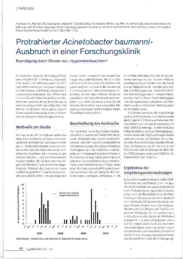 Vorschauseite 1: Protrahierter Acinetobacter baumanni-Ausbruch in einer Forschungsklinik