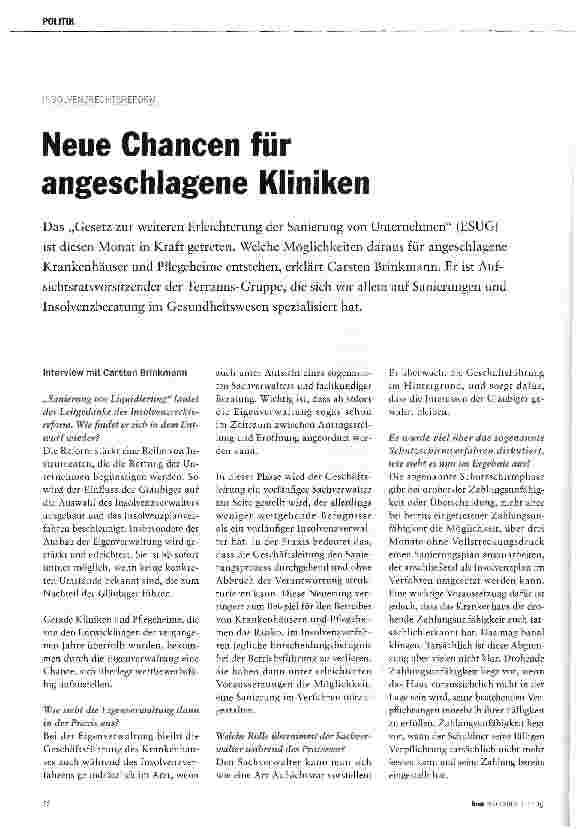 Vorschauseite 1: Neue Chancen für angeschlagene Kliniken