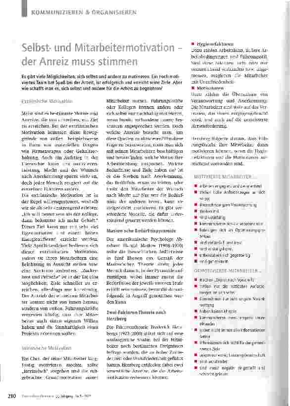 Vorschauseite 1: Selbstund Mitarbeitermotivation -der Anreiz muss stimmen