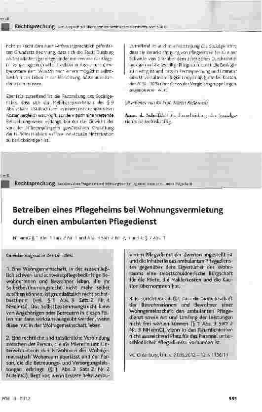 Vorschauseite 1: Betreiben eines Pflegeheims bei Wohnungsvermietung durch einen ambulanten Pflegedienst