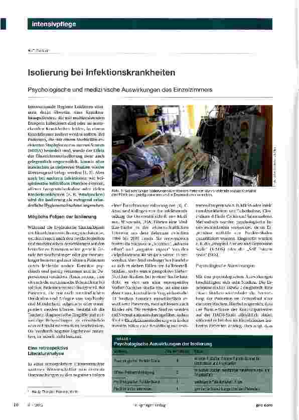 Vorschauseite 1: Isolierung bei Infektionskrankheiten