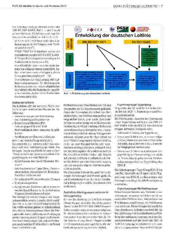 Vorschauseite 2: Neue Leitlinie zur Validierung maschineller Reinigungs-Desinfektionsprozessezur Aufbereitung thermolabiler Endoskope