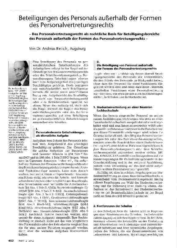 Vorschauseite 1: Beteiligungen des Personals außerhalb der Formen des Personalvertretungsrechts