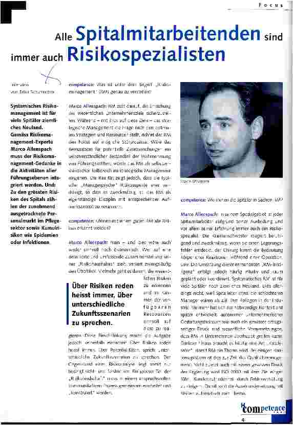 Vorschauseite 1: Alle Spitalmitarbeitenden sind immer auch Risikospezialisten