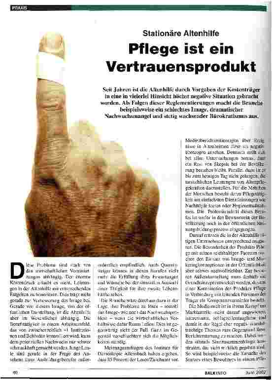Vorschauseite 1: Stationäre Altenhilfe: Pflege ist ein Vertrauensprodukt