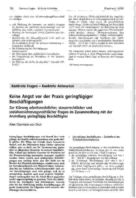 Vorschauseite 1: Keine Angst vor der Praxis geringfügiger Beschäftigungen Zur Klärung arbeitsrechtlicher, steuerrechtlicher und sozialversicherungsrechtlicher Fragen