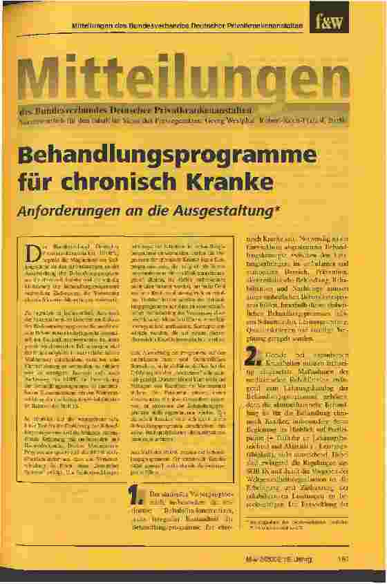Vorschauseite 1: Behandlungsprogramme für chronisch Kranke Anforderungen an die Ausgestaltung