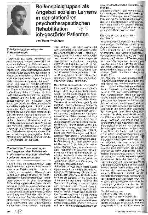 Vorschauseite 1: Rollenspielgruppen als Angebot sozialen Lernens in der stationären psychotherapeutischen Rehabilitation - ich-gestörter Patienten