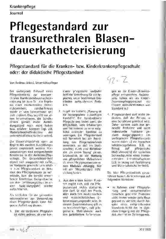 Vorschauseite 1: Pflegestandard zur transurethralen Blasendauerkatheterisierung