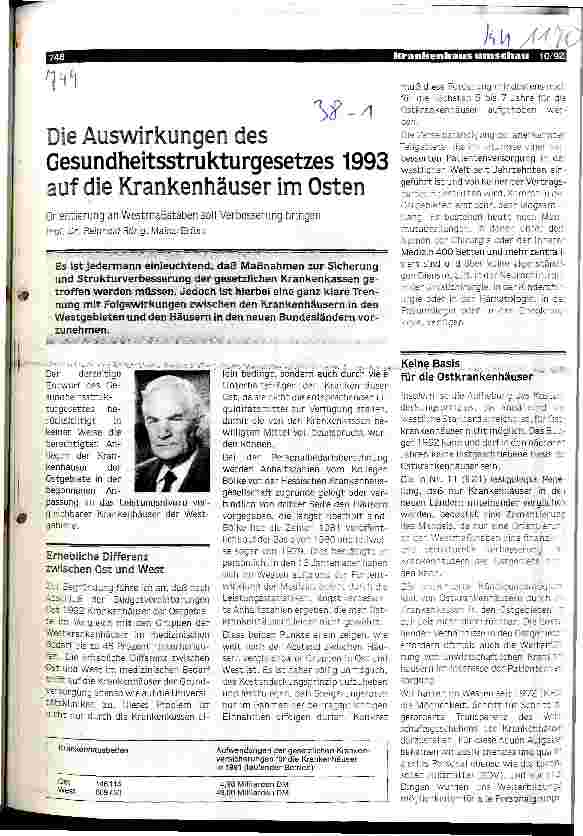 Vorschauseite 1: Die Auswirkungen des Gesundheitsstrukturgesetzes 1993 auf die Krankenhäuser im Osten