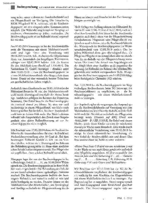 Vorschauseite 2: Zum Anspruch einer Heimbewohnerin auf Versorgung mit einem MultifunktionsroUstuhlSGB V§27Abs. 1 Satz 1 und Satz 2 Nr. 3, §33 Abs. 1 Satz 1 und Satz 2, § 34 Abs. 4; SCB XI §14, §15…