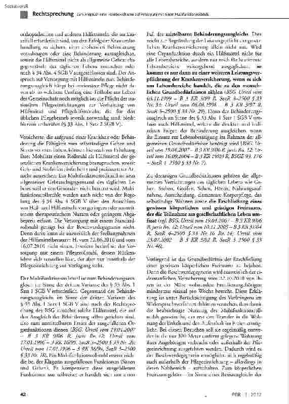 Vorschauseite 4: Zum Anspruch einer Heimbewohnerin auf Versorgung mit einem MultifunktionsroUstuhlSGB V§27Abs. 1 Satz 1 und Satz 2 Nr. 3, §33 Abs. 1 Satz 1 und Satz 2, § 34 Abs. 4; SCB XI §14, §15…