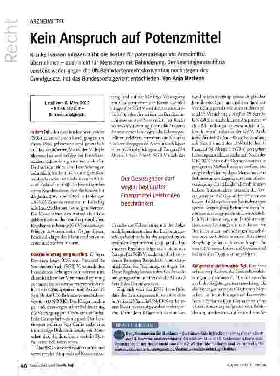 Vorschauseite 1: Kein Anspruch auf Potenzmittel
