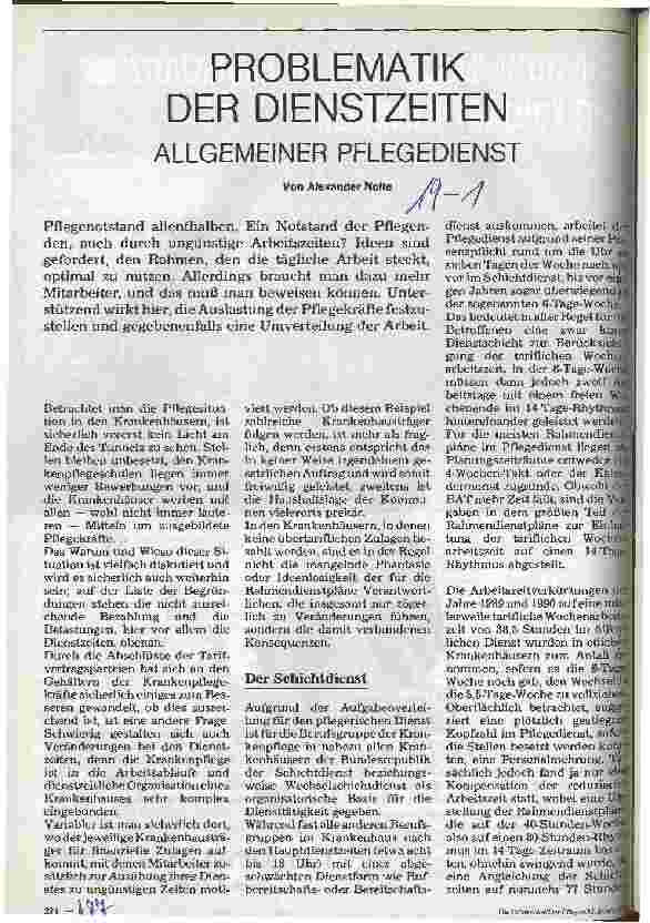 Vorschauseite 1: Problematik der Dienstzeiten Allgemeiner Pflegedienst