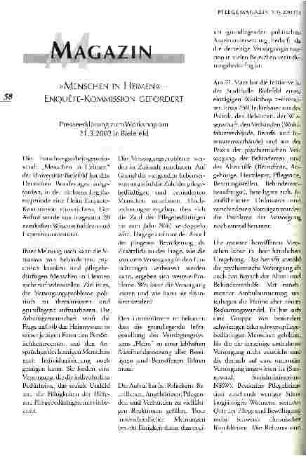 Vorschauseite 1: Menschen in Heimen - Enquète-Kommission gefordert Presseerklärung zum Workshop am 21.3.2002 in Bielefeld