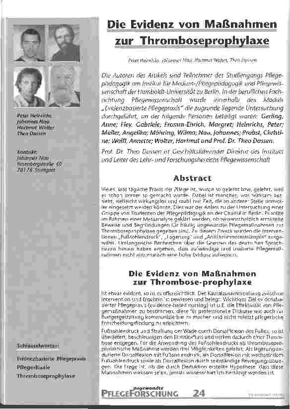 Vorschauseite 1: Die Evidenz von Maßnahmen zur Thromboseprophylaxe