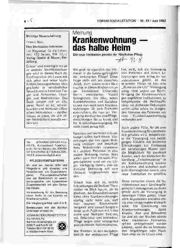 Vorschauseite 1: Meinung - Krankenwohnung - das halbe Heim