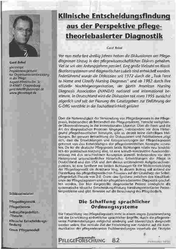 Vorschauseite 1: Klinische Entscheidungsfindung aus der Perspektive pflegetheoriebasierter Diagnostik