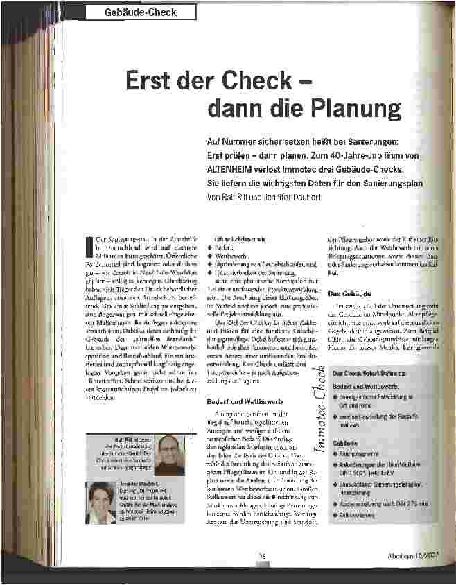 Vorschauseite 1: Erst der Check - dann die Planung