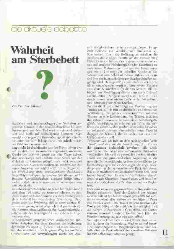 Vorschauseite 1: Wahrheit am Sterbebett Die aktuelle Debatte