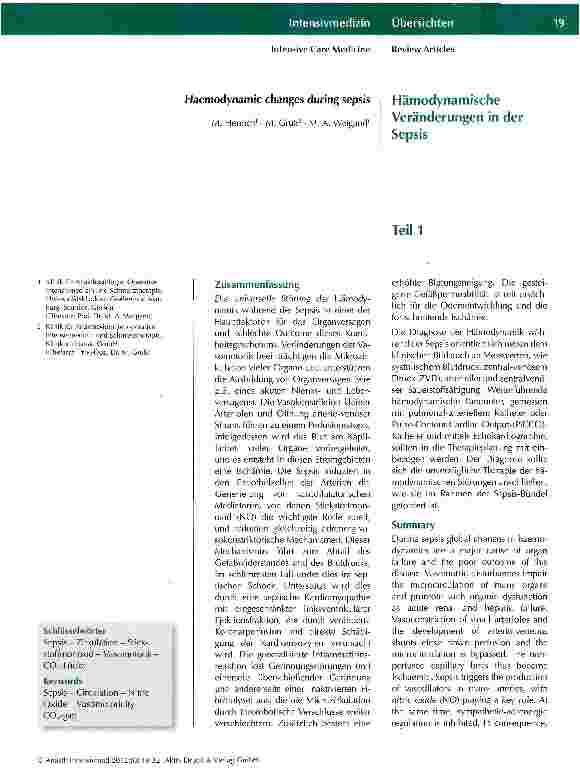 Vorschauseite 1: Hämodynamische Veränderungen in der Sepsis