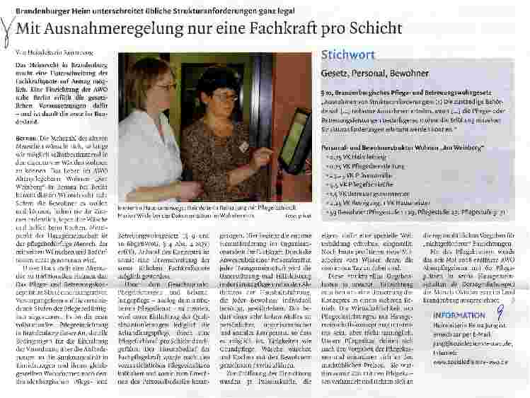 Vorschauseite 1: Mit Ausnahmeregelung nur eine Fachkraft pro Schicht