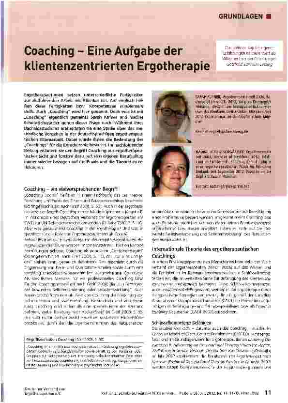 Vorschauseite 1: Coaching - Eine Aufgabe der küentenzentrierten Ergotherapie