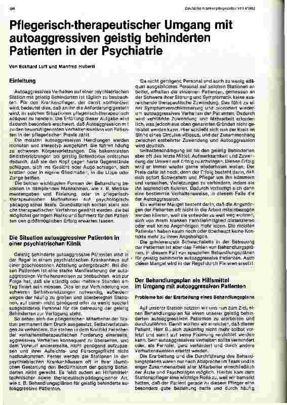 Vorschauseite 1: Pflegerisch-therapeutischer Umgang mit autoaggressiven geistig behinderten Patienten in der Psychiatrie