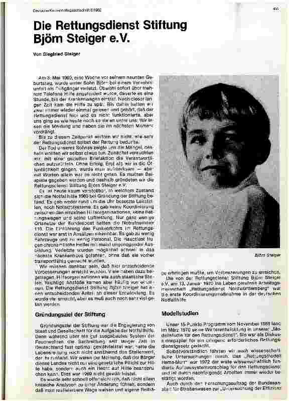 Vorschauseite 1: Die Rettungsdienst-Stiftung Björn Steiger e.V.
