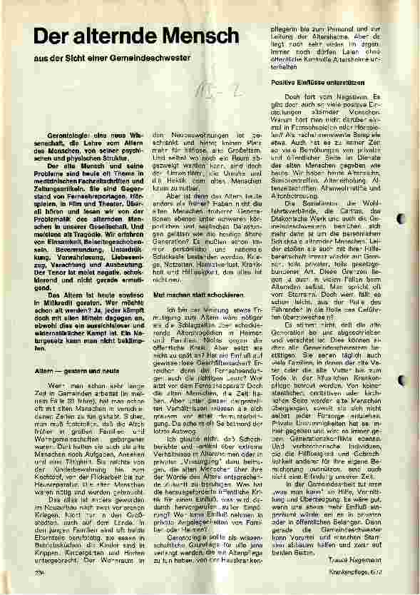 Vorschauseite 1: Der alternde Mensch aus der Sicht einer Gemeindeschwester