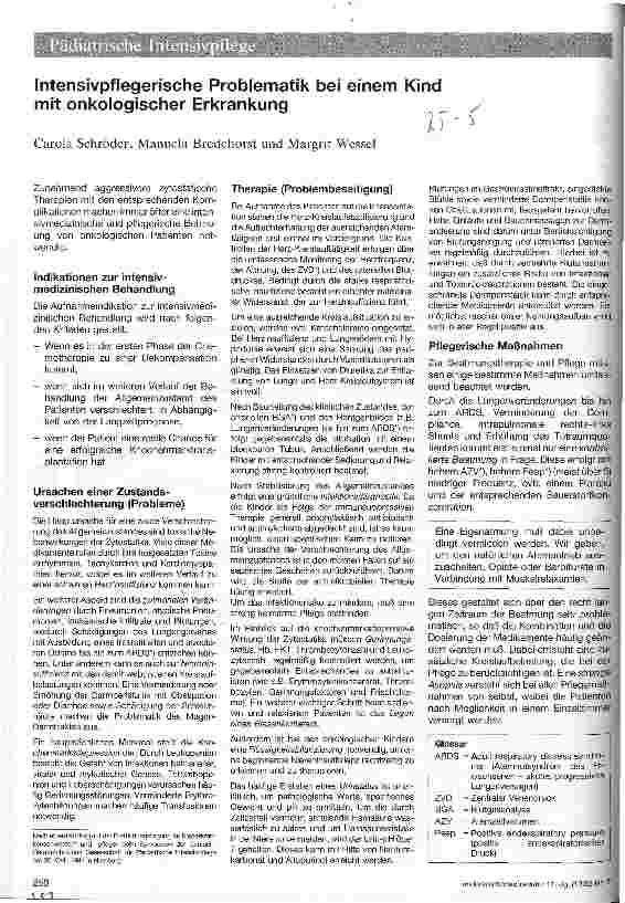 Vorschauseite 1: Intensivpflegerische Problematik bei einem Kind mit onkologischer Erkrankung
