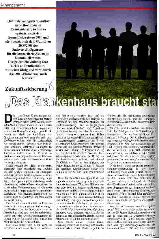 Vorschauseite 1: Das Krankenhaus braucht starke Partner Zukunftssicherung