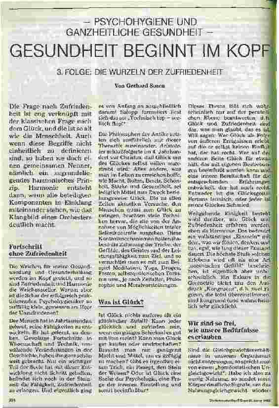 Vorschauseite 1: Gesundheit beginnt im Kopf 3. Folge: Die Wurzeln der Zufriedenheit