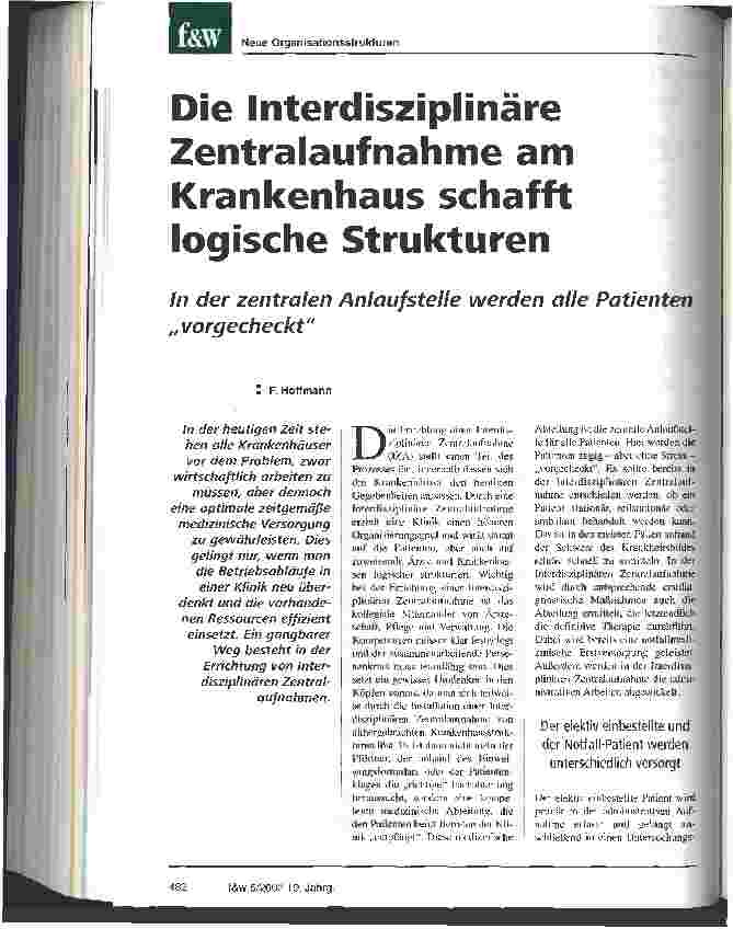 Vorschauseite 1: Die Interdisziplinäre Zentralaufnahme am Krankenhaus schafft logische Strukturen In der zentralen Anlaufstelle werden alle Patienten vorgecheckt