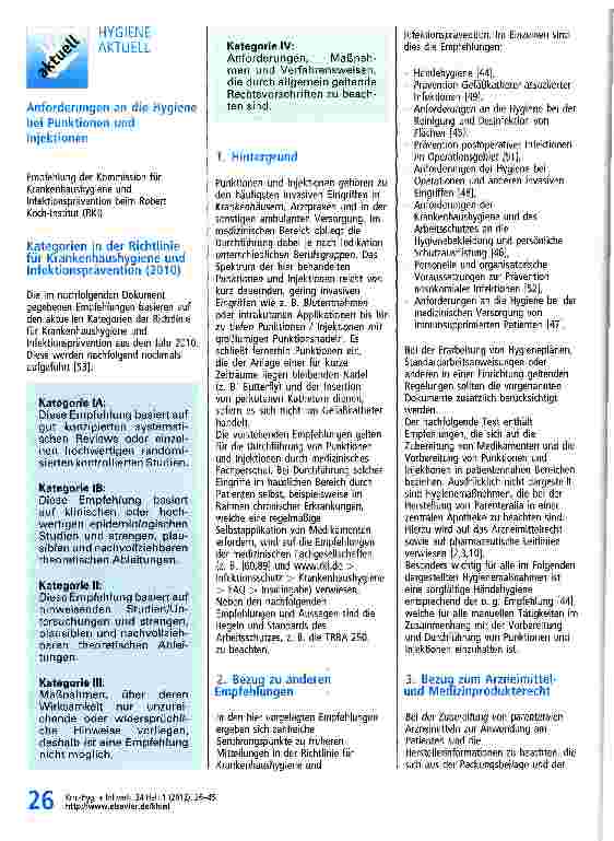 Vorschauseite 1: HYGIENE AKTUELL Anforderungen an die Hygiene bei Punktionen und Injektionen