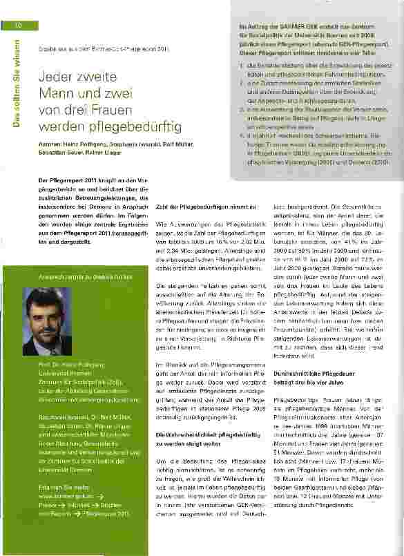 Vorschauseite 1: Jeder zweite Mann und zwei von drei Frauen werden pflegebedürftig