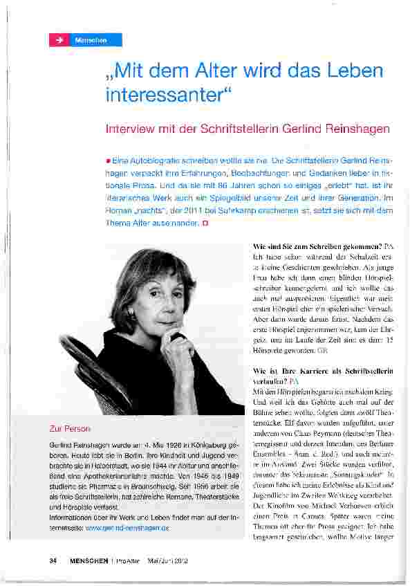 Vorschauseite 1: „Mit dem Alter wird das Leben interessanter