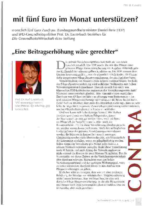 Vorschauseite 2: Pro & ContraSoll der Staat die private Pflegevorsorge mit fünf Euro im Monat unterstützen?